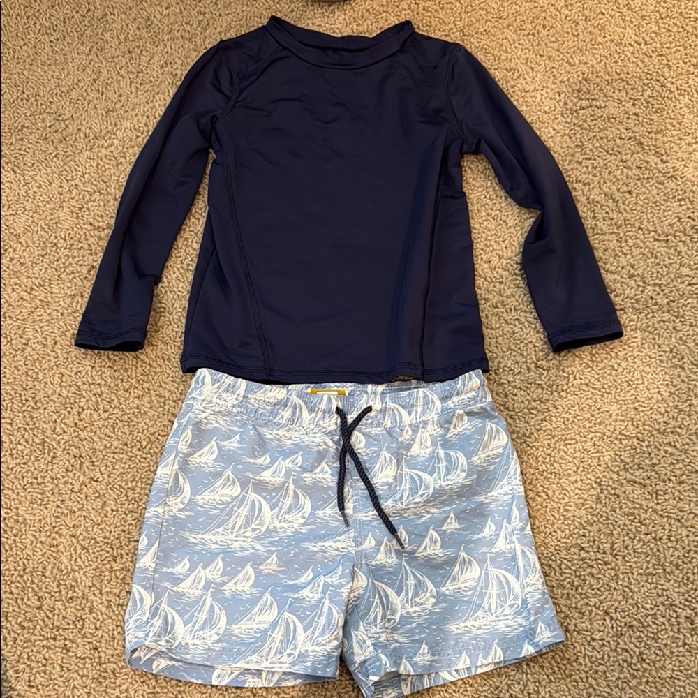 Boy’s Beaufort Bonnet Sailboat Light Blue Kids Swim Set